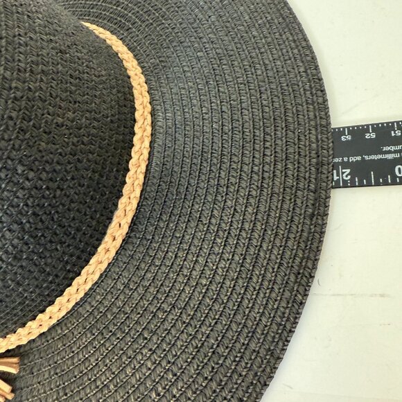 MudPie Wide Brim Sun Hat Boho Floppy Black Braided Band Tassels Beach Cruise main image 14